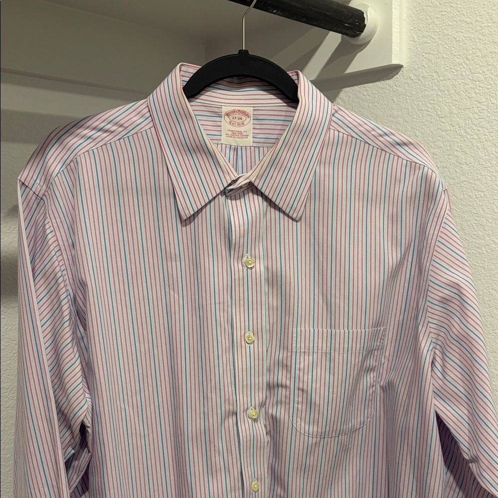 Brooks Brothers Pink and Blue Striped Dress Shirt